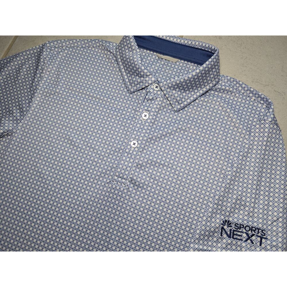 Swannies Men's Small Golf Polo Stretch Geometric NBC Sports Next Blue White